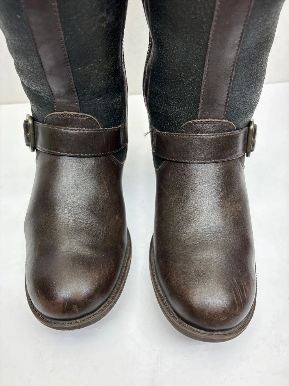 UGG Brown and Black Leather Buckle Boots, SZ 5 big girl